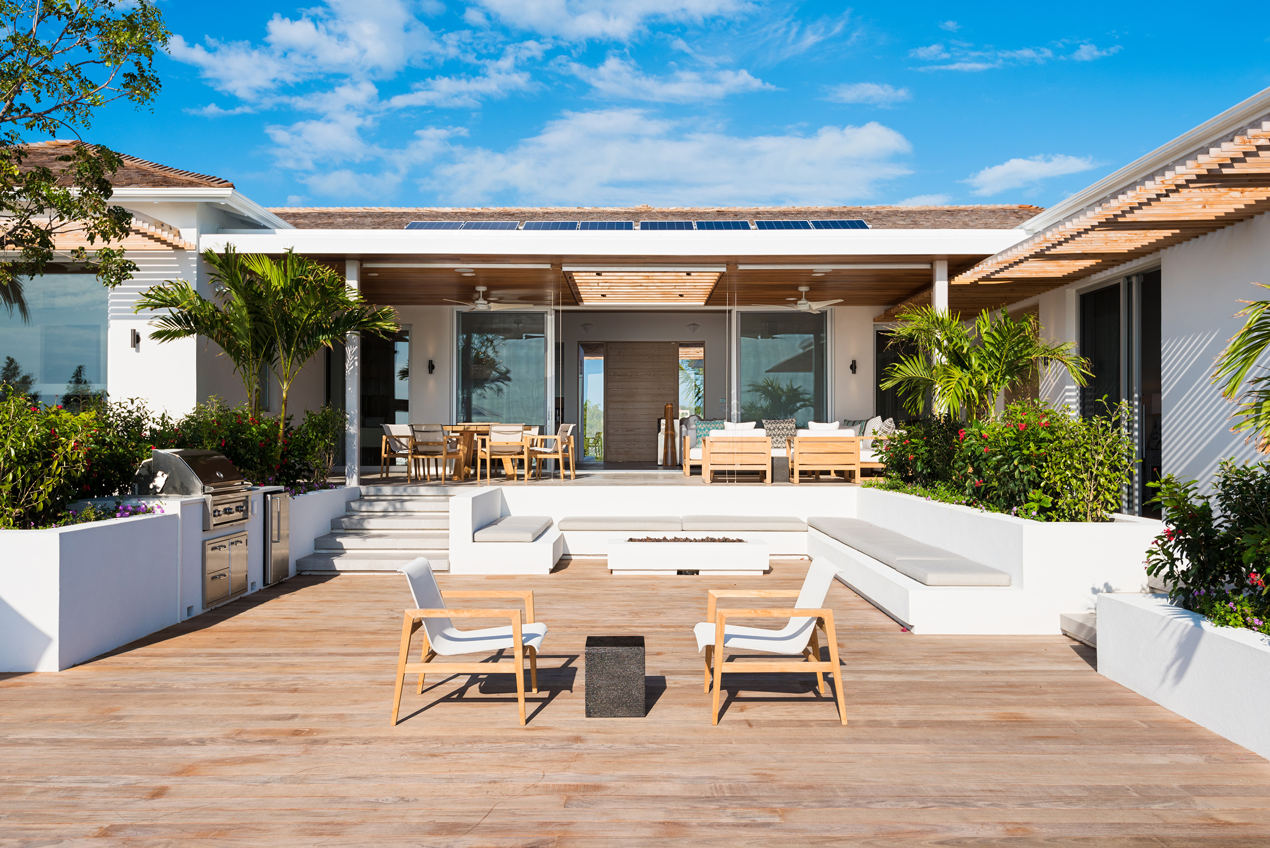 View from the pool deck back towards the shaded terrace