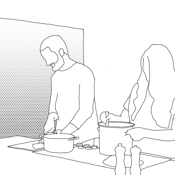 Stage 6: Two people cooking in their new home