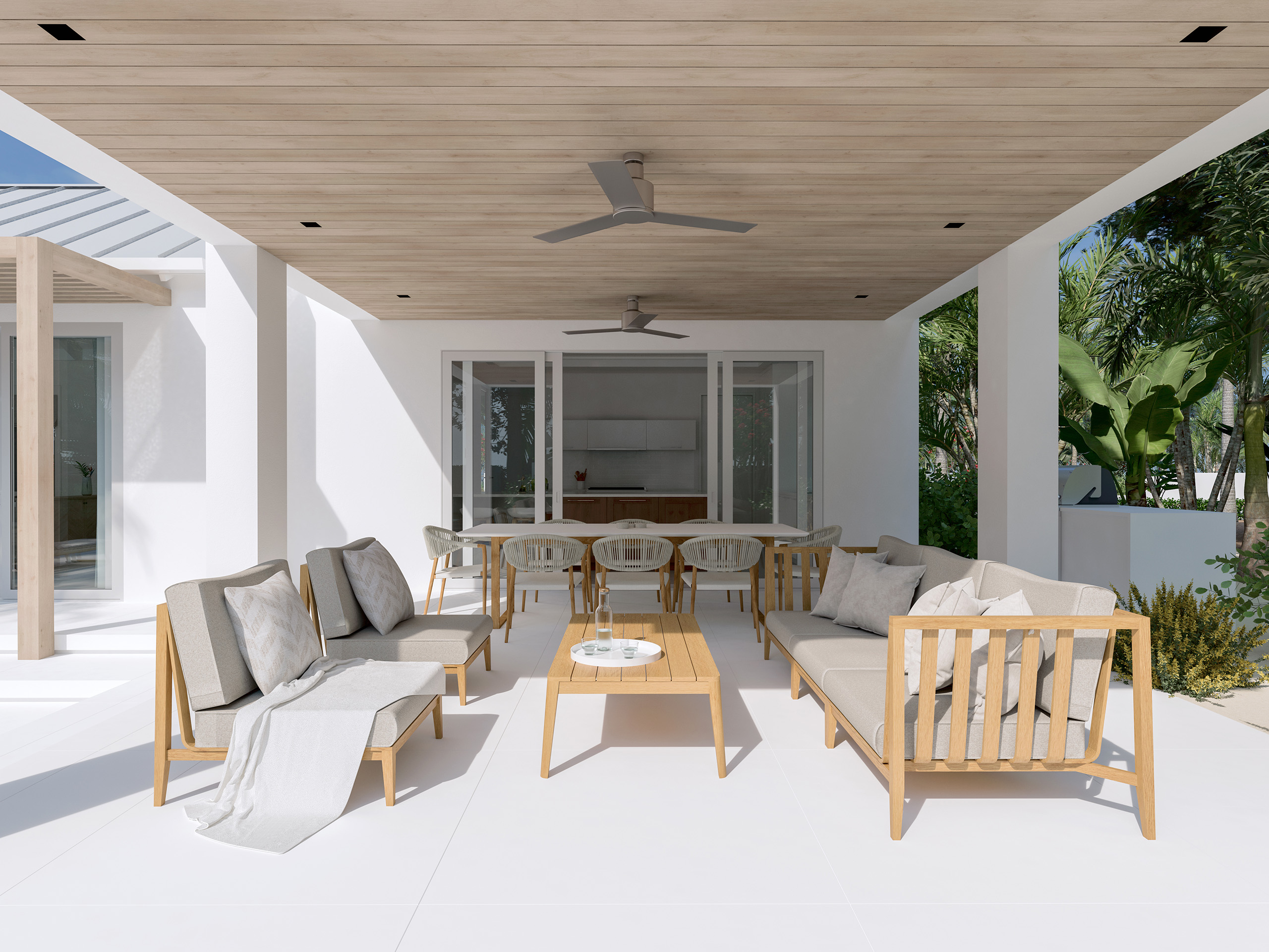 3d render of the rear covered dining area
