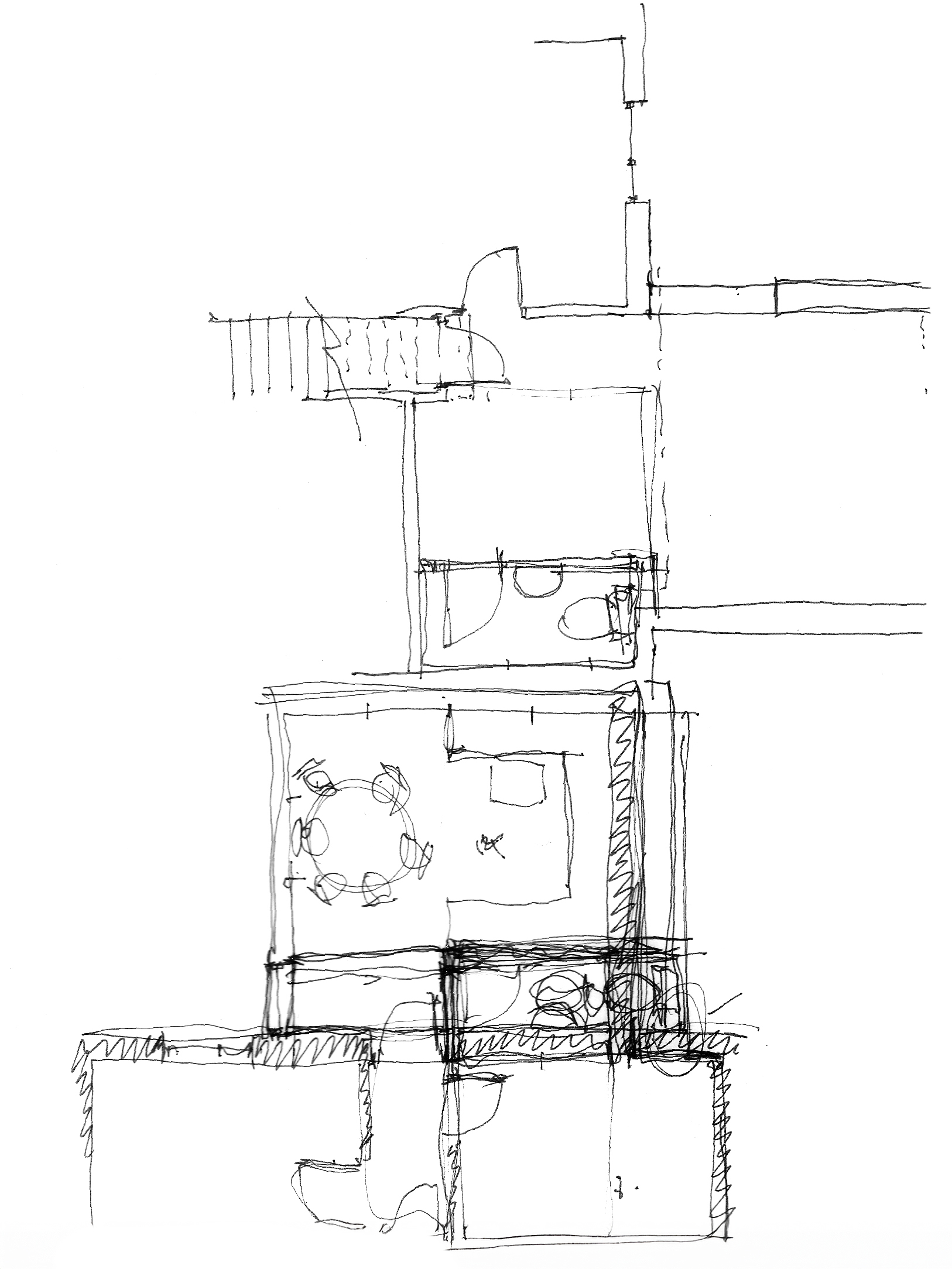 A rough concept sketch working through the proposed layout for an extension